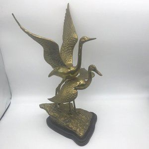 SPI San Pacific Int'l Egret Crane Bird Herons In Marsh Brass Metal 16” Sculpture